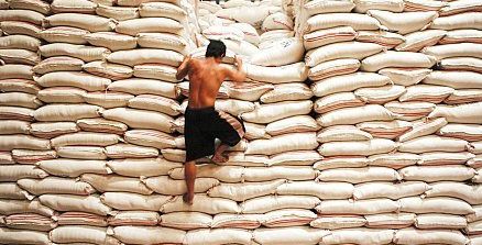 عامل يحضر أكياس أرز (رويترز)
