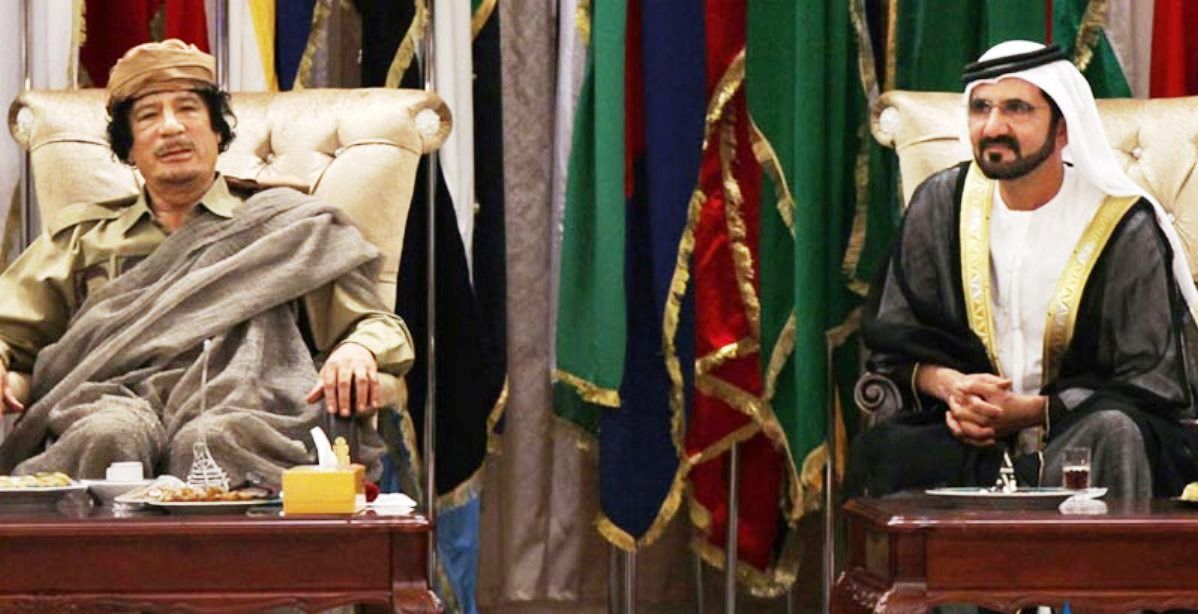 محمد بن راشد ومعمر القذافي في صورة تعود إلى العام 2010 (SUPPLIED)