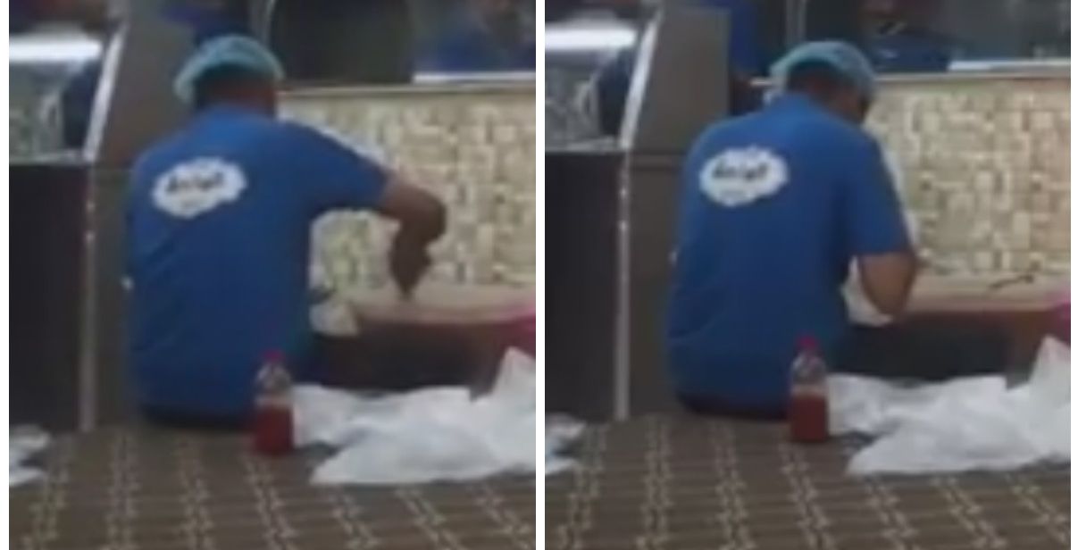 عامل ينفخ في كيس شطة باحد المطاعم