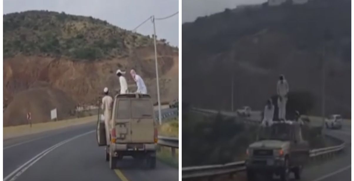 سائق سعودي يقود سيارته بجنون على طريق السودة