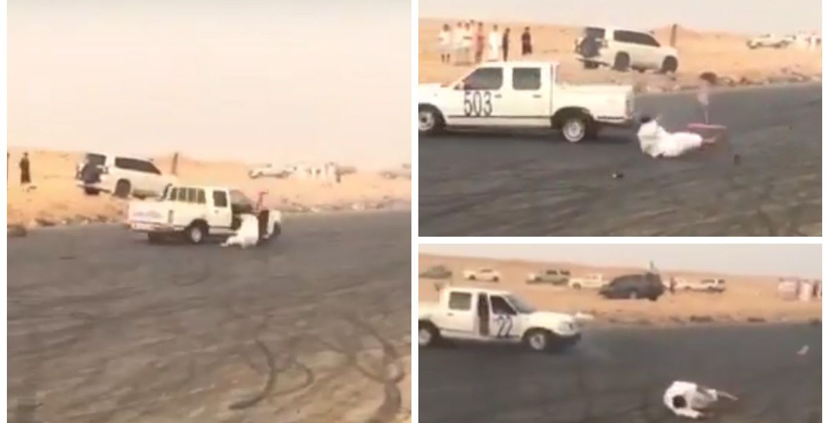 رجل يقع من مركبة في حادث تفحيط مرعب