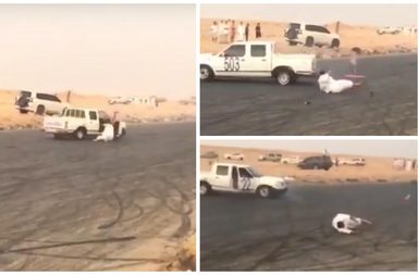 رجل يقع من مركبة في حادث تفحيط مرعب