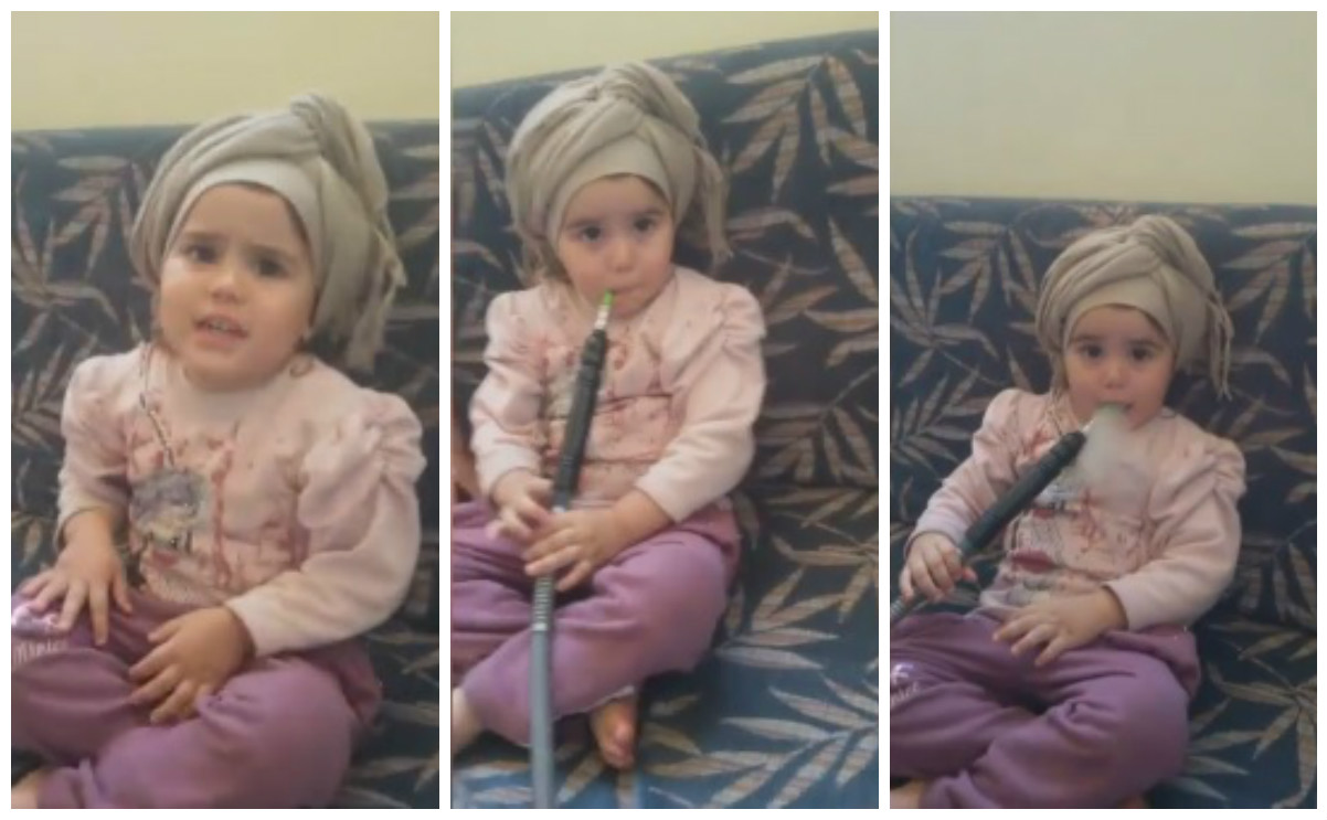 طفلة عربية تدخن الشيشة (يوتيوب/مزيون)