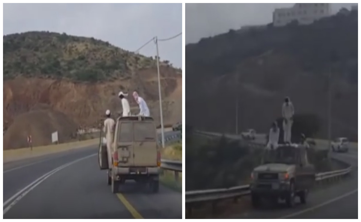 سائق سعودي يقود سيارته بجنون على طريق السودة